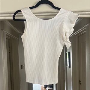 White Ruffled One-Shoulder Ribbed Tank Top